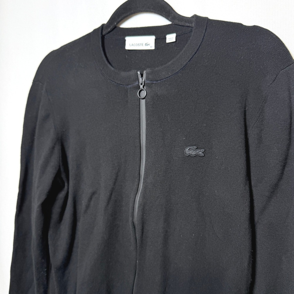 Lacoste Womens Black Full Zip Cotton Cardigan Sweater Crocodile Logo Size 42 M